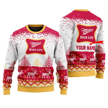 Personalized Miller High Life Reindeer Christmas Ugly Sweater - VinoVogue.com