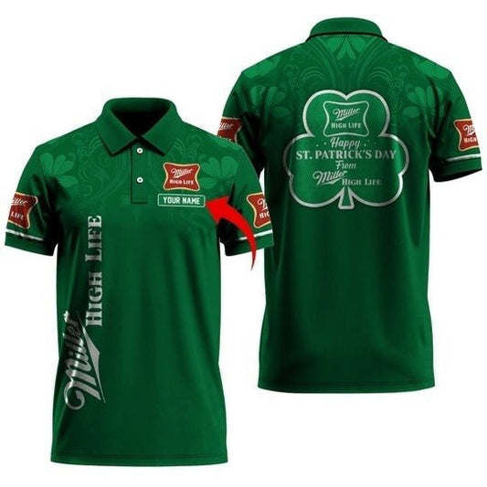 Personalized Miller High Life St Patrick's Shamrock Polo Shirt - VinoVogue.com