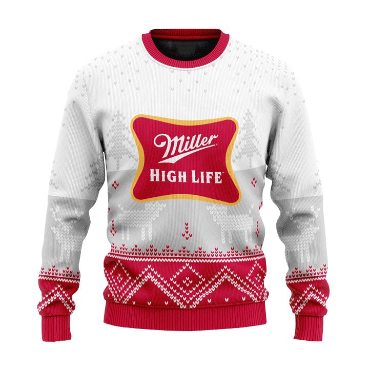 Personalized Miller High Life Winter Reindeer Ugly Sweater - VinoVogue.com