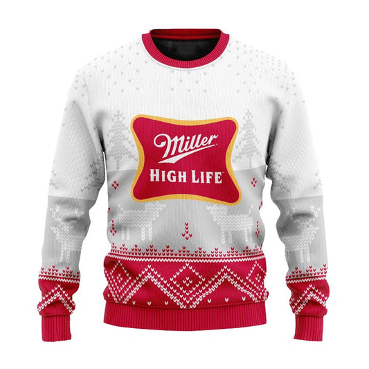 Personalized Miller High Life Winter Reindeer Ugly Sweater - VinoVogue.com