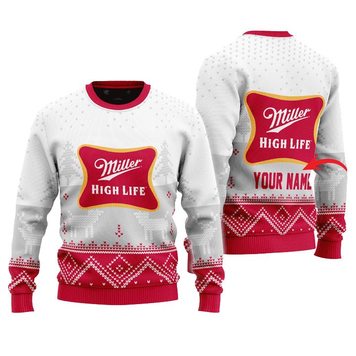 Personalized Miller High Life Winter Reindeer Ugly Sweater - VinoVogue.com