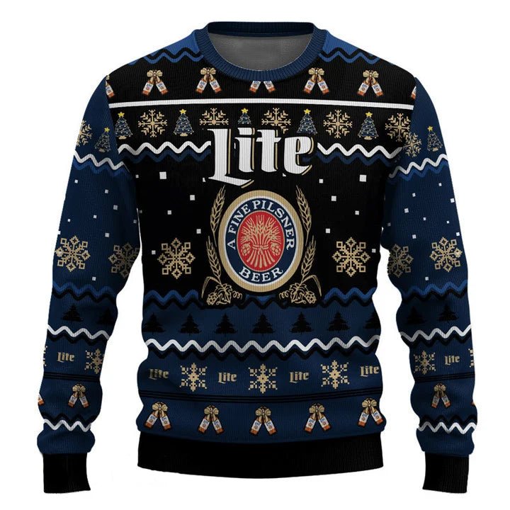 Personalized Miller Lite Pine Tree Snowing Christmas Ugly Sweater - VinoVogue.com