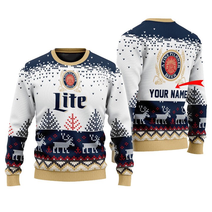 Personalized Miller Lite Reindeer Christmas Ugly Sweater - VinoVogue.com