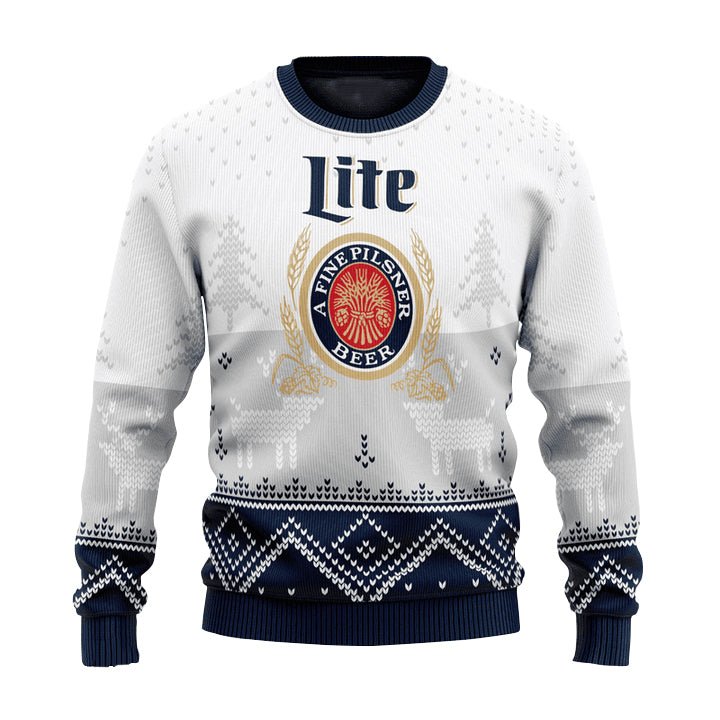 Personalized Miller Lite Winter Reindeer Ugly Sweater - VinoVogue.com