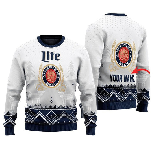 Personalized Miller Lite Winter Reindeer Ugly Sweater - VinoVogue.com