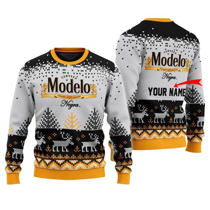 Personalized Modelo Reindeer Christmas Ugly Sweater - VinoVogue.com