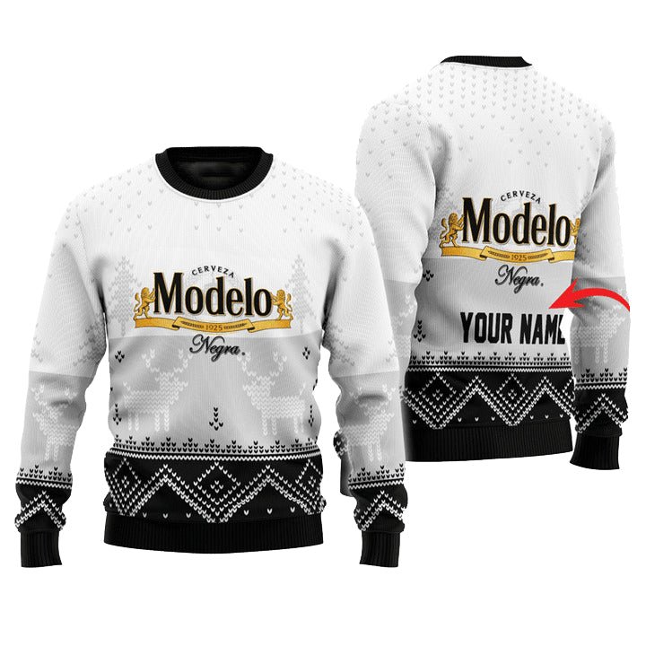 Personalized Modelo Winter Reindeer Ugly Sweater - VinoVogue.com