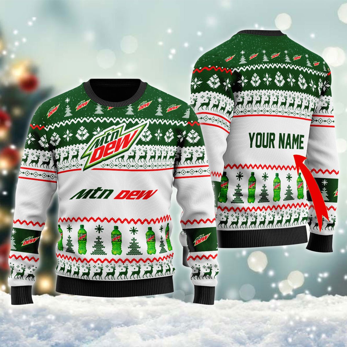 Personalized Mountain Dew Christmas Ugly Sweater - VinoVogue.com