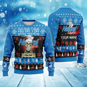 Personalized Natural Light Funny Skeleton Ugly Sweater - VinoVogue.com