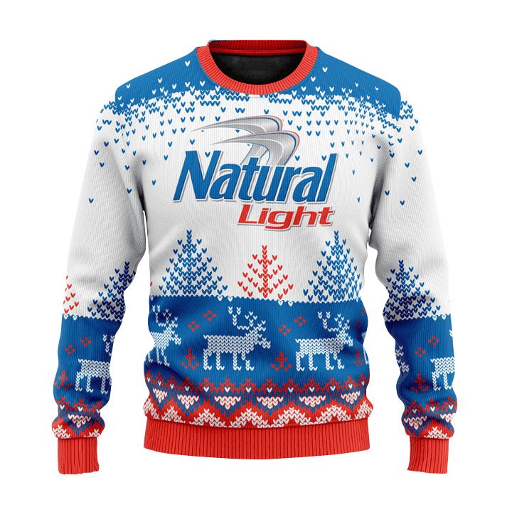 Personalized Natural Light Reindeer Christmas Ugly Sweater - VinoVogue.com