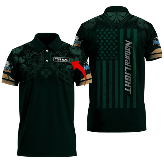 Personalized Natural Light St Patrick's USA Flag Polo Shirt - VinoVogue.com
