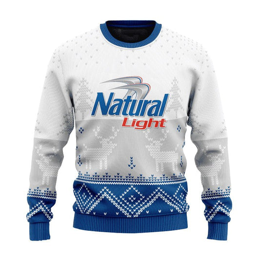 Personalized Natural Light Winter Reindeer Ugly Sweater - VinoVogue.com