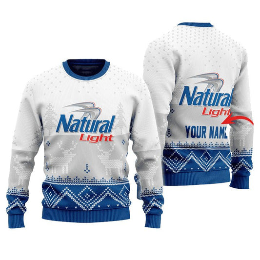 Personalized Natural Light Winter Reindeer Ugly Sweater - VinoVogue.com