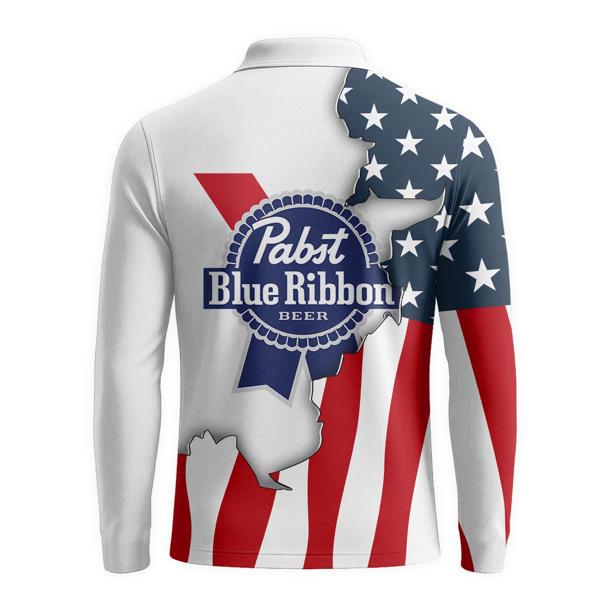 Personalized Pabst Blue Ribbon American Flag Long Sleeve Polo Shirt