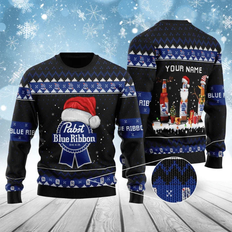 Pabst Blue Ribbon Bottle Santa Ugly Sweater - VinoVogue.com