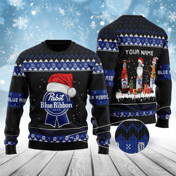 Pabst Blue Ribbon Bottle Santa Ugly Sweater - VinoVogue.com