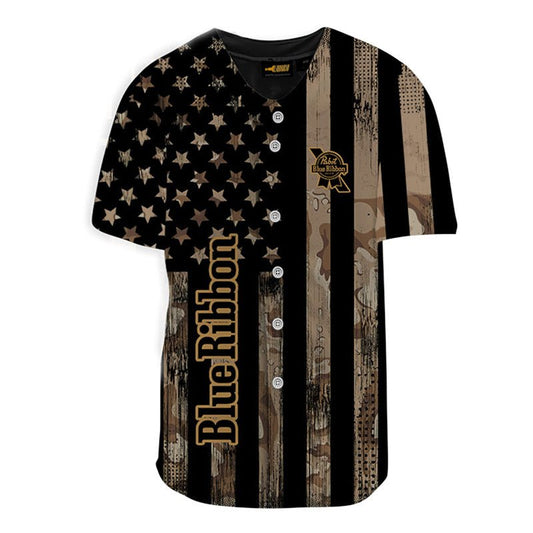 Personalized Pabst Blue Ribbon Brown American Flag Jersey Shirt - VinoVogue.com