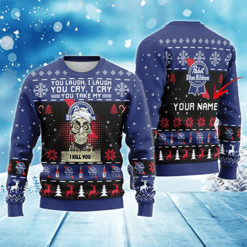 Personalized Pabst Blue Ribbon Funny Skeleton Ugly Sweater - VinoVogue.com