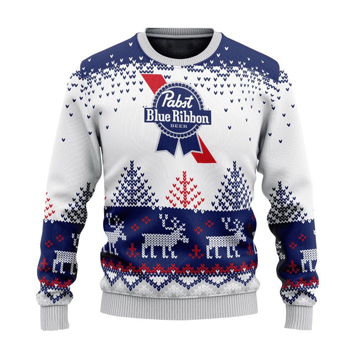 Personalized Pabst Blue Ribbon Reindeer Christmas Ugly Sweater - VinoVogue.com