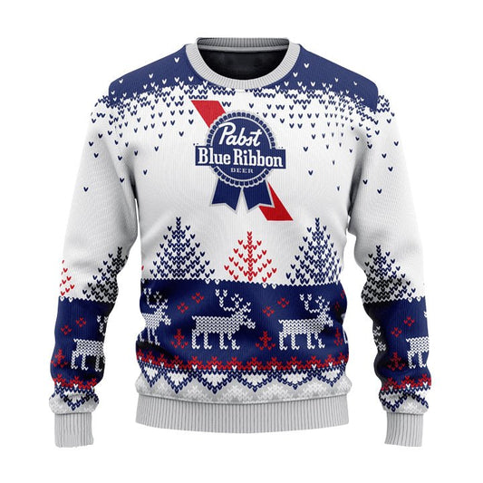 Personalized Pabst Blue Ribbon Reindeer Christmas Ugly Sweater - VinoVogue.com