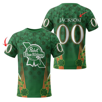 Personalized Pabst Blue Ribbon St Patrick's Day T-Shirt - VinoVogue.com