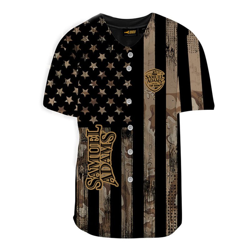 Personalized Samuel Adams Brown American Flag Jersey Shirt - VinoVogue.com