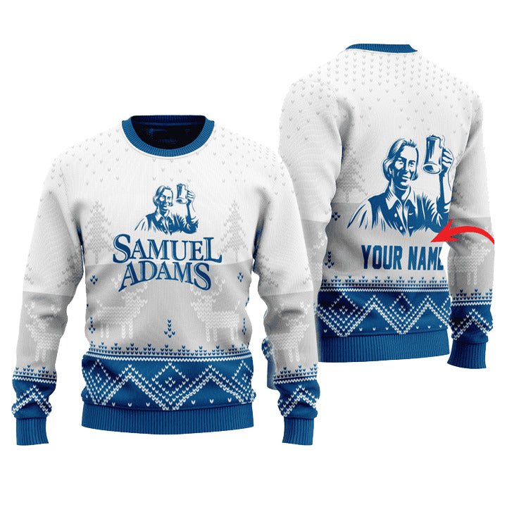 Personalized Samuel Adams Winter Reindeer Ugly Sweater - VinoVogue.com