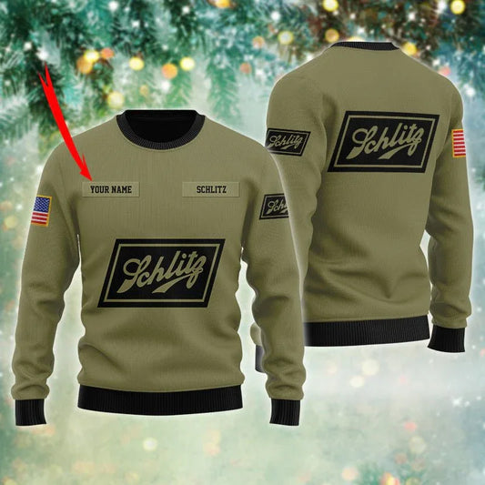 Personalized Schlitz Beer USA Flag Ugly Sweater - VinoVogue.com