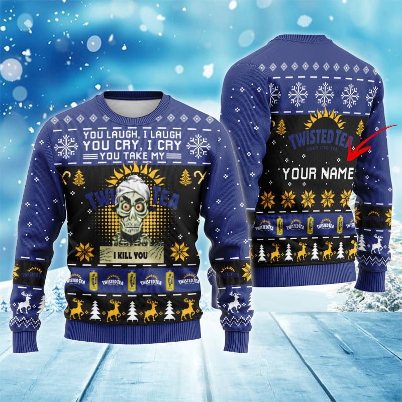 Personalized Twisted Tea Funny Skeleton Ugly Sweater - VinoVogue.com