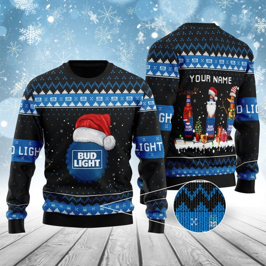 Personalized Bud Light Bottle Santa Ugly Sweater - VinoVogue.com