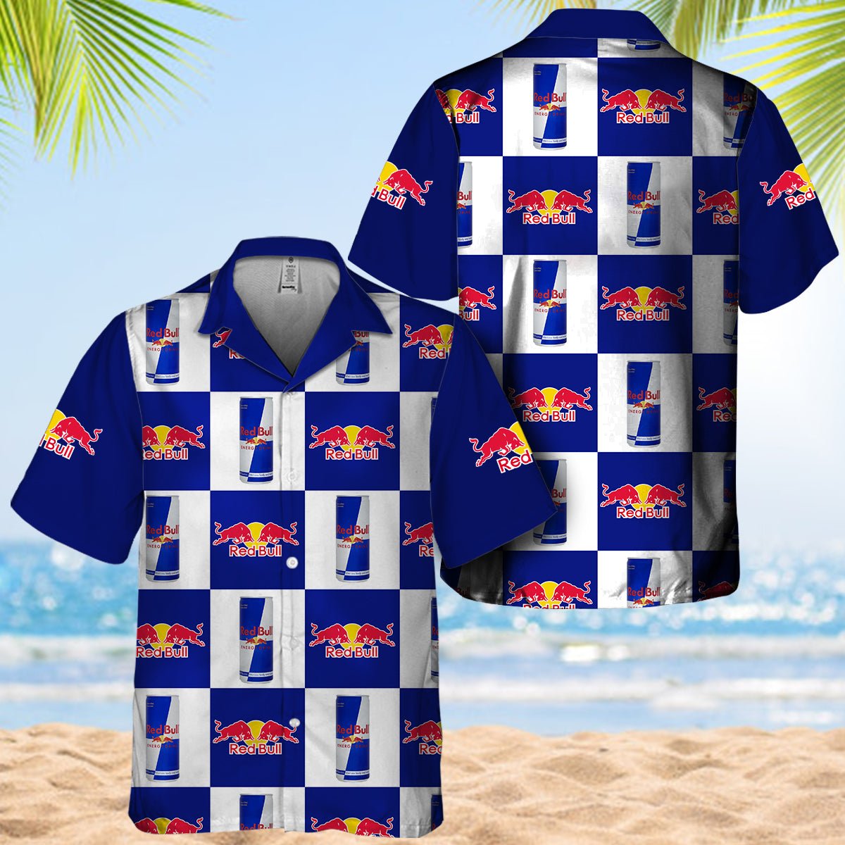 Red Bull Gingham Hawaiian Shirt And Shorts Set - VinoVogue.com