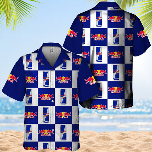 Red Bull Gingham Hawaiian Shirt And Shorts Set - VinoVogue.com