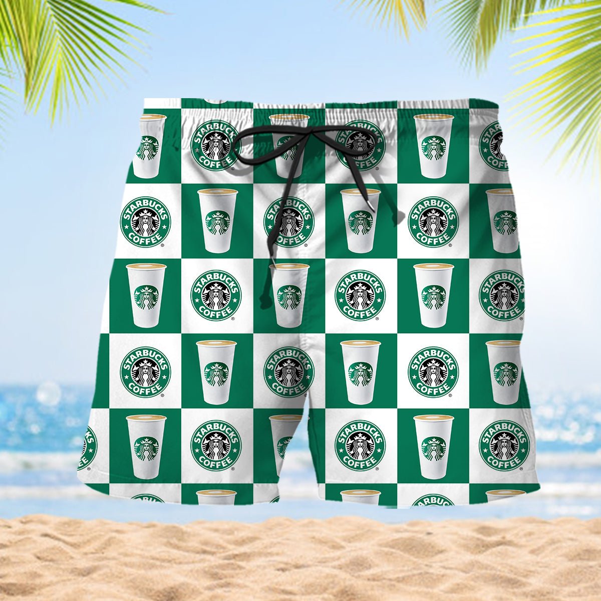 Starbucks Gingham Hawaiian Shirt And Shorts Set - VinoVogue.com