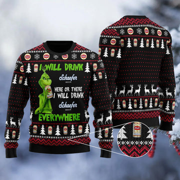 Schaefer Grinch Will Drink Everywhere Ugly Sweater - VinoVogue.com