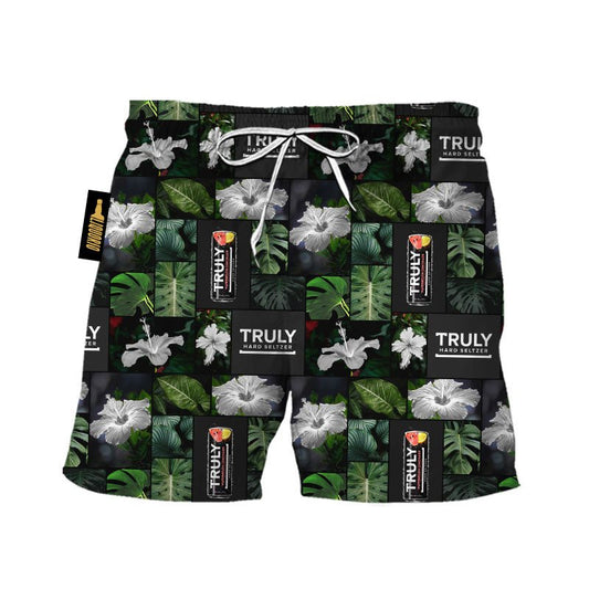 Truly Hard Seltzer Tropical Hibiscus Flower Swim Trunks - VinoVogue.com