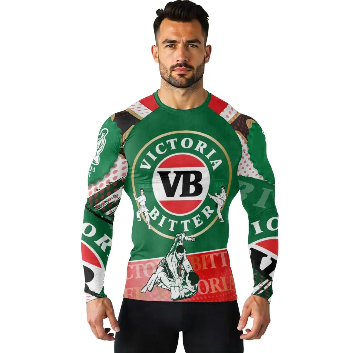 Victoria Bitter Diagonal Stripe Rash Guard | Compression Shirt