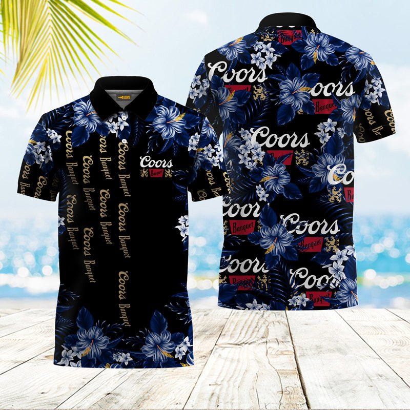 Coors Banquet Blue Hibiscus Polo Shirt - VinoVogue.com