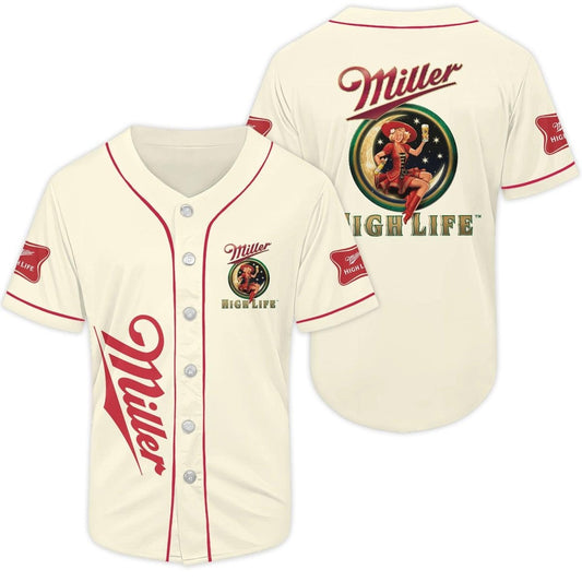 Beige Miller High Life Baseball Jersey - VinoVogue.com