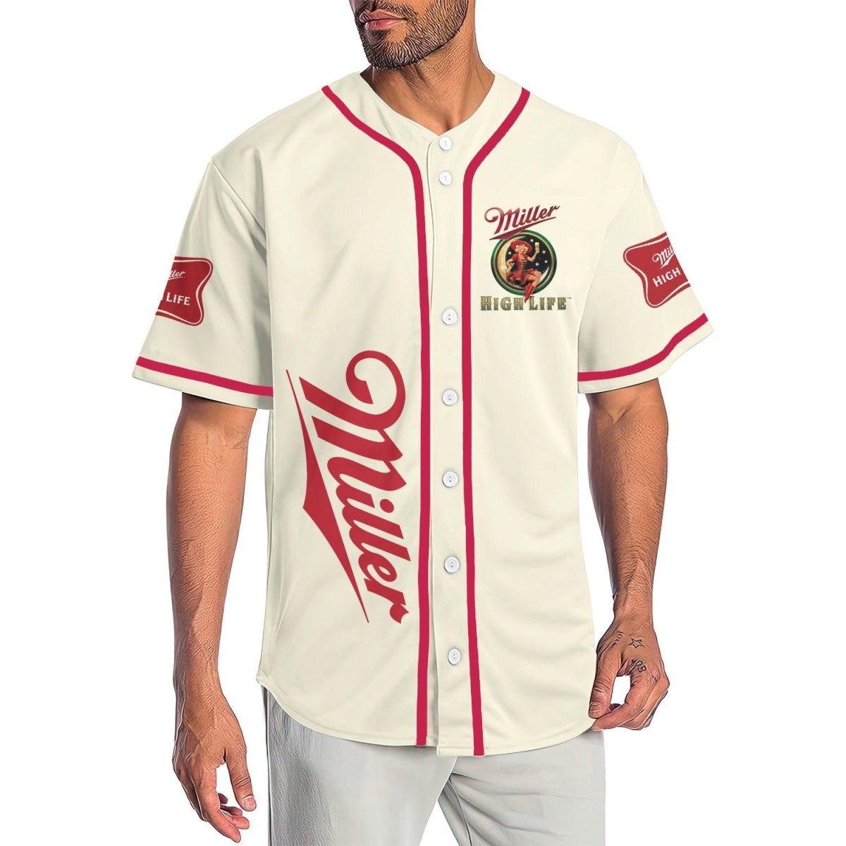 Beige Miller High Life Baseball Jersey - VinoVogue.com