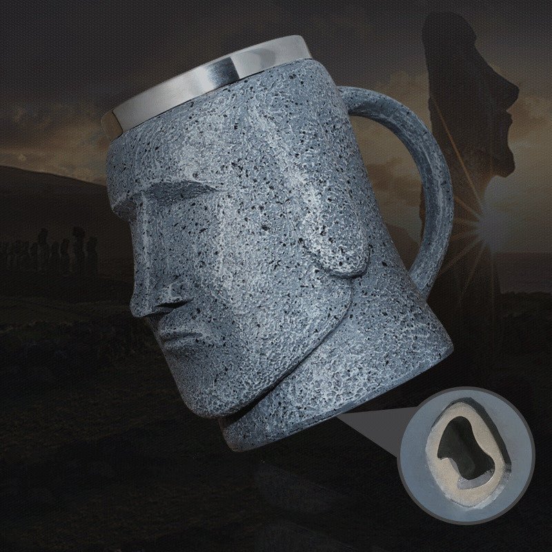 Moai Beer Glass Bottle Opener Stone Portrait - VinoVogue.com