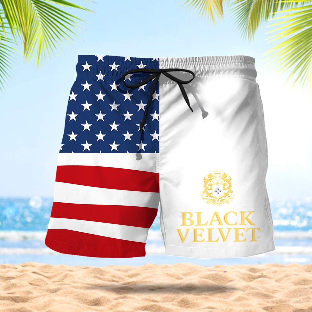 Black Velvet American Flag Swim Trunks - VinoVogue.com