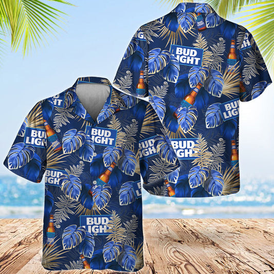 Bud Light Palm Leaves Print Hawaiian Shirt