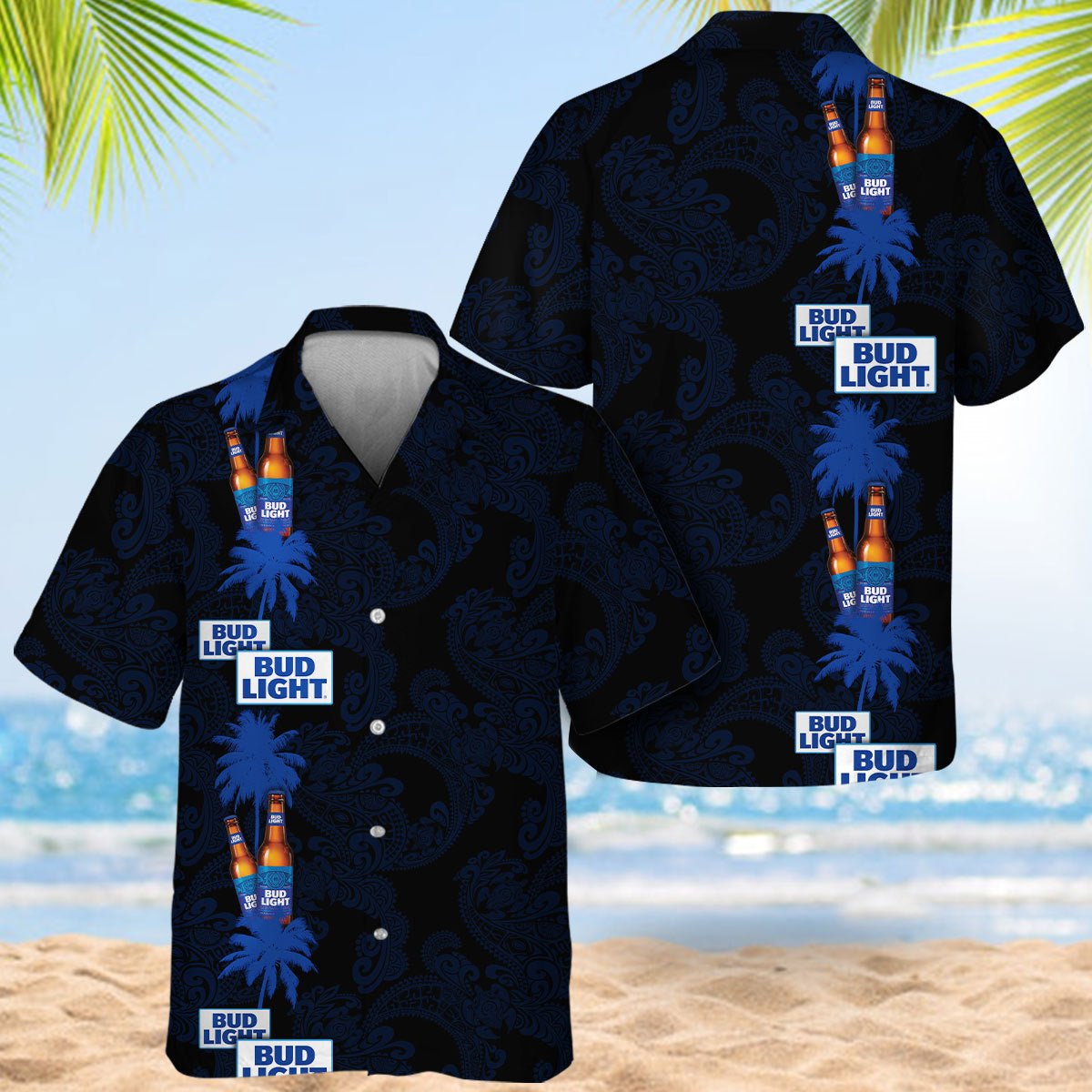 Bud Light Coconut Tree Pattern Hawaiian Shirt - VinoVogue.com