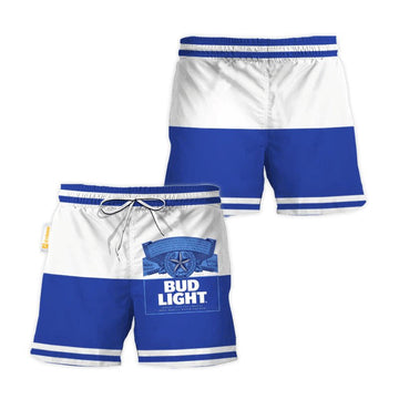 Bud Light Blue And White Basic Swim Trunks - VinoVogue.com