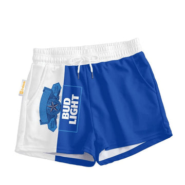 Bud Light Blue And White Basic Women's Casual Shorts - VinoVogue.com