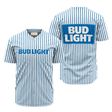 Bud Light Blue And White Striped Jersey Shirt - VinoVogue.com