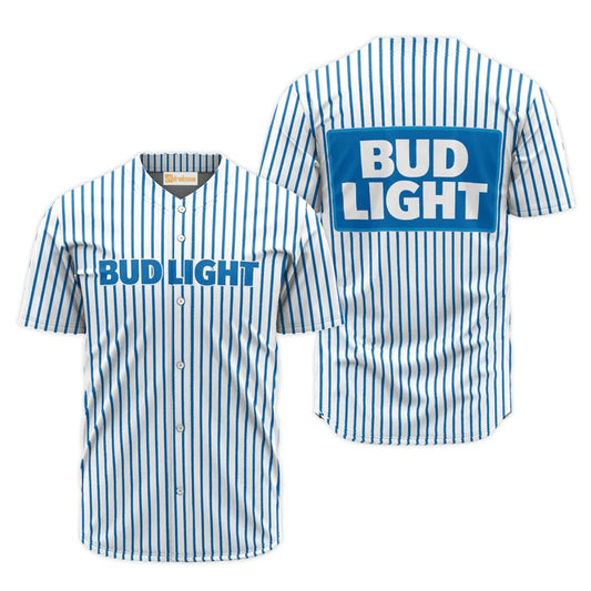 Bud Light Blue And White Striped Jersey Shirt - VinoVogue.com