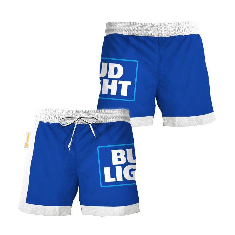 Bud Light Blue White Basic Swim Trunks - VinoVogue.com