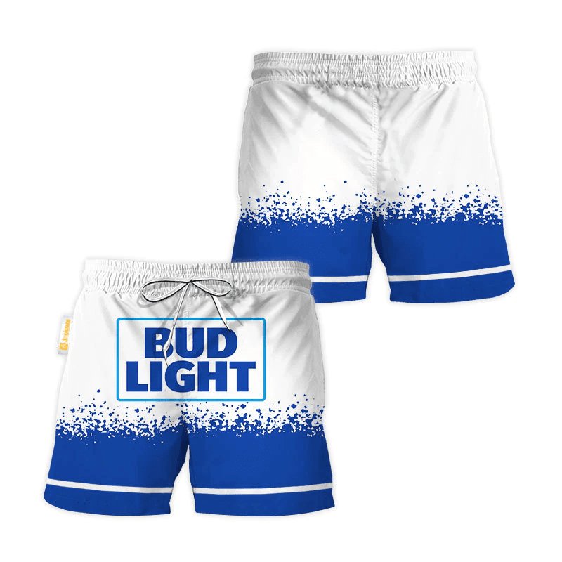 Bud Light White Blue Basic Swim Trunks - VinoVogue.com