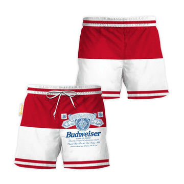 Budweiser Red And White Basic Swim Trunks - VinoVogue.com